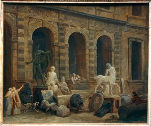Rysownik antyków przed Małą Galerią w Luwrze ... autorstwa Hubert (circle of) Robert