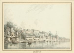 Benares nad Gangesem (ołówek, długopis i atrament oraz w/c na papierze) autorstwa Hubert Cornish