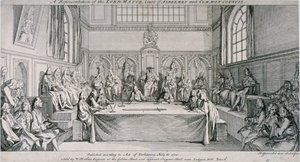 Spotkanie w izbie Rady Guildhall, City of London, 1750. autorstwa Hubert Francois Gravelot