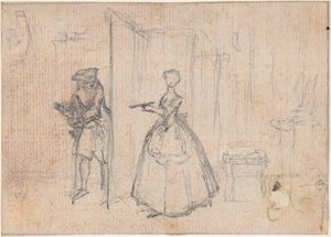 Studium do „O oszukiwaniu jej wuja”, trawiona winieta w „Pieśniach w operze Flora” autorstwa Hubert Francois Gravelot