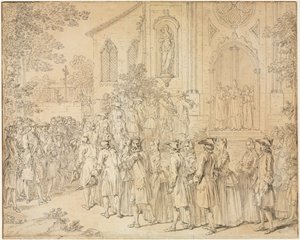 Procesja wchodząca do kościoła, XVIII wiek. autorstwa Hubert François Bourguignon Gravelot