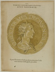 Cesarz Decjusz z Icones Imperatorum Romanorum, płyta 60 z drzeworytów z książek z XVI wieku autorstwa Hubert Goltzius