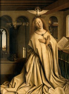 Fragment Virgin Annunciate, z zewnątrz prawego panelu Ołtarza Gandawskiego autorstwa Hubert & Jan van (1390 1441) Eyck