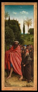 Pielgrzymi prowadzeni przez św. Krzysztofa z prawej strony Ołtarza Gandawskiego autorstwa Hubert & Jan van (1390 1441) Eyck