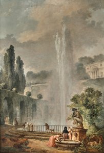 Pejzaż ogrodowy z willą z widokiem na wielką fontannę autorstwa Hubert Robert