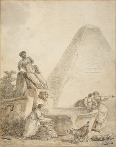 Rzymskie Capriccio z piramidą Gajusza Cestiusza autorstwa Hubert Robert