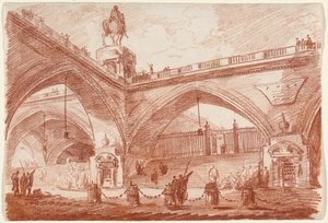Fantazja architektoniczna z mostem triumfalnym, ok. 1760 (czerwona kreda na papierze)