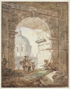Widok na bazylikę św. Piotra w Rzymie (Capriccio architektoniczne) autorstwa Hubert Robert