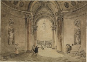 Widok przez atrium kasyna na parter ogrodowy Villa Albani autorstwa Hubert Robert