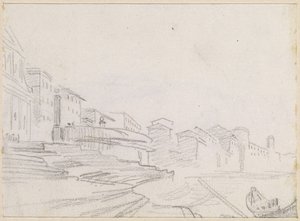 Budynki wzdłuż rzeki [verso] autorstwa Hubert Robert