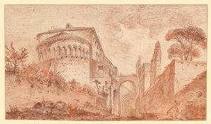 Kościół Santi Giovanni e Paolo w Rzymie, widziany od strony absydy autorstwa Hubert Robert