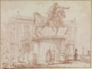Pomnik konny Marka Aureliusza i Pałac Konserwatorów w Rzymie autorstwa Hubert Robert
