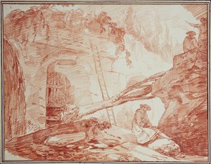 Rysownik w ruinach Palatynu autorstwa Hubert Robert