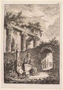 Wieczory w Rzymie: Statua przed ruinami autorstwa Hubert Robert
