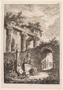 Wieczory w Rzymie: Statua przed ruinami, 1763-1764. autorstwa Hubert Robert