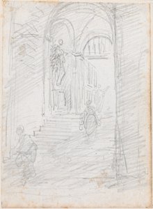 Figury na monumentalnej wewnętrznej klatce schodowej [recto] autorstwa Hubert Robert