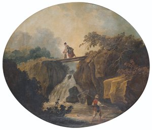 Francuski: Krajobraz wodospadu z mostem autorstwa Hubert Robert