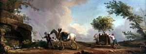 Ogrodnicy transportujący drzewko pomarańczowe (olej na płótnie) autorstwa Hubert Robert
