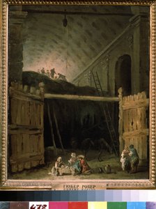 Stodoła z siana w bazylice. Obraz Huberta Roberta (1733-1808), olej na płótnie, ok. 1790, sztuka francuska. Państwowe Muzeum Sztuk Pięknych im. A. Puszkina, Moskwa. autorstwa Hubert Robert