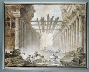 Stado w ruinach świątyni rysunkowej (olej na płótnie) autorstwa Hubert Robert