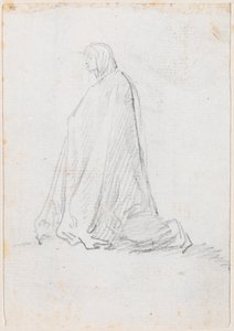 Klęcząca postać w szlafroku z kapturem [verso] autorstwa Hubert Robert