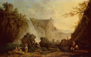 Pejzaż z wodospadem (olej na płótnie) autorstwa Hubert Robert