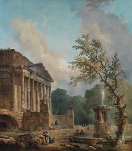 Pejzaż z ruinami rzymskiej świątyni autorstwa Hubert Robert