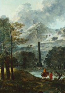 Pejzaż górski z obeliskiem (olej na płótnie) autorstwa Hubert Robert