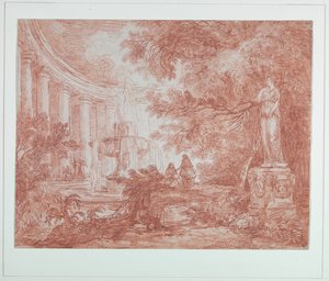 Park z fontanną i posągiem autorstwa Hubert Robert