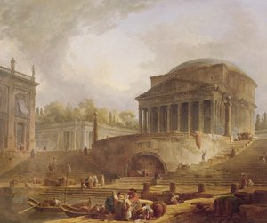 Porto di Ripetta w Rzymie, z Panteonem, tablica architektoniczna, 1766 autorstwa Hubert Robert