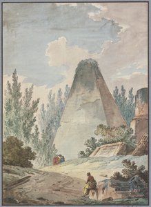 Piramida ze złamanym wierzchołkiem w pejzażu antycznych ruin autorstwa Hubert Robert