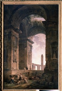 Ruiny z obeliskiem. Obraz Huberta Roberta (1733-1808), olej na płótnie autorstwa Hubert Robert
