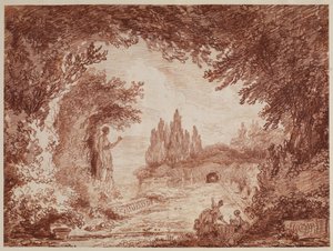 Taras w ogrodzie włoskim, ok. 1760 autorstwa Hubert Robert