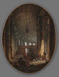 Kolumnada św Piotra, Rzym, podczas konklawe, c.1769 autorstwa Hubert Robert