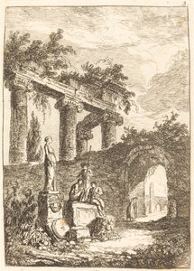 Posąg przed ruinami autorstwa Hubert Robert