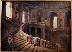 Obrotowe schody Palazzo Farnese a Caprarola Obraz Huberta Roberta (1733-1808) XVIII-wieczne Słońce. 0,24x0,33 m² autorstwa Hubert Robert