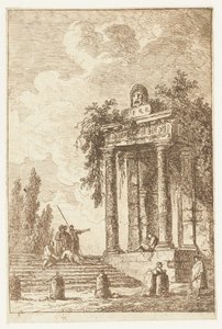 Schody z czterema słupkami granicznymi Les Soirees de Rome (tytuł serii) Twarze rzymskie” (tytuł serii) autorstwa Hubert Robert