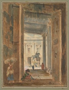 Widok na Kapitol ze statuą Marka Aureliusza autorstwa Hubert Robert