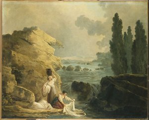 Praczki przy kaskadzie autorstwa Hubert Robert