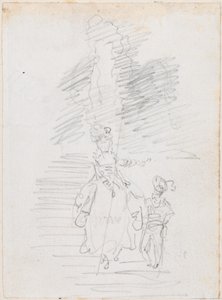 Postać kobiety i mniejszego mężczyzny na wielkich schodach [recto] autorstwa Hubert Robert
