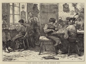 Szkoła rzeźbienia w drewnie w Alpach Bawarskich autorstwa Hubert von Herkomer