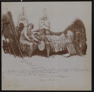 Scena łoża śmierci z dziećmi i postaciami alegorycznymi w tym i artystą ze sztalugą autorstwa Hubert von Herkomer