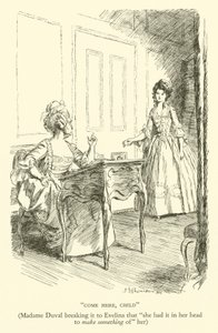 Chodź tutaj, dziecko, Madame Duval łamiąc to Evelinie, że „miała w głowie, żeby coś z niej zrobić” (rycina)