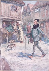 Czyż nie podnosi głowy, jak gdyby? I struct w jego bramie?, ilustracja z Wesołych kuzyn z Windsor, 1910 autorstwa Hugh Thomson