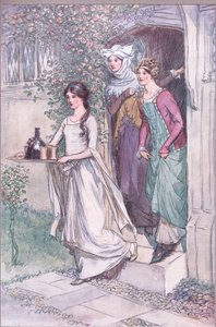 „Wprowadź Anne Page z winem, Mistress Ford i Mistress Page follow”, ilustracja z „Wesołych kumoszków z Windsoru” autorstwa Hugh Thomson