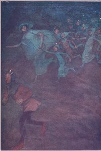 Wchodzi Sir Hugh Evans, Anne Page i inni, ilustracja z Wesołych kuzyn z Windsoru, 1910 autorstwa Hugh Thomson