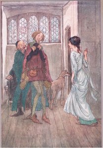 Miałem ojca, panią Annę: mój wujek może ci o nim dobre żarty, ilustracja z Wesołych kumosz z Windsor, 1910 autorstwa Hugh Thomson