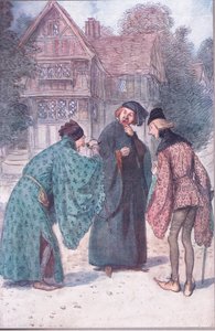 „Gdyby miał dwadzieścia sir Johna Falstaffa, nie nadużywałby Roberta Shallow Esquire!”, ilustracja z „Wesołych żon Windsoru”. autorstwa Hugh Thomson