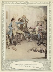Ilustracja do złotnika Ona pochyla się, by podbić autorstwa Hugh Thomson
