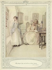 Ilustracja do złotnika Ona pochyla się, by podbić autorstwa Hugh Thomson